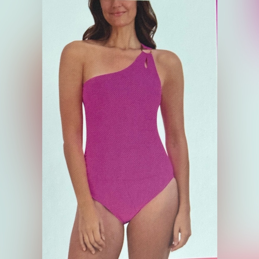 Kathy Ireland One-Shoulder keyhole ring Swimsuit